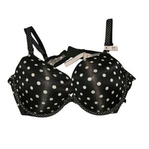 Victoria's Secret Sexy Tee Push Up Bra Size 40C Black with White Polka Dots NEW